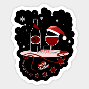 A glass of wine with a Santa hat - Funny place setting Sticker